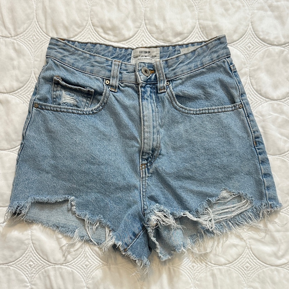 Cotton On Light Blue Distressed Jean Shorts